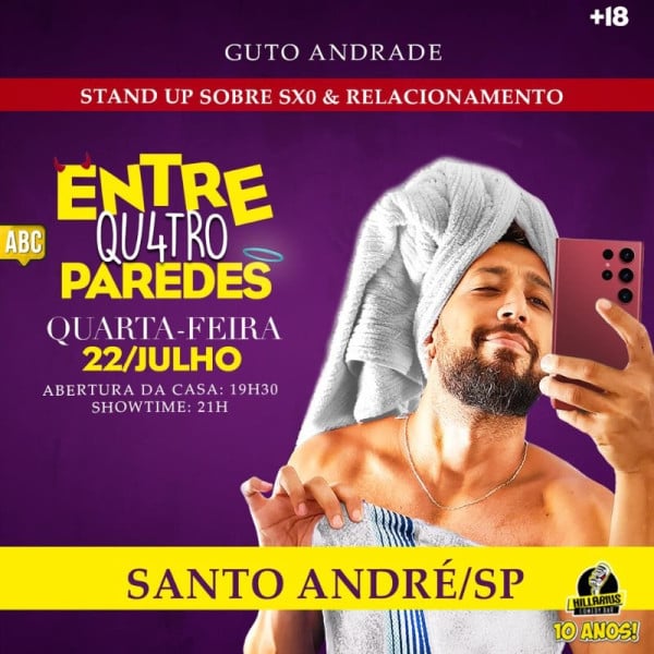 Cartaz do show de stand-up de Guto Andrade em Santo André