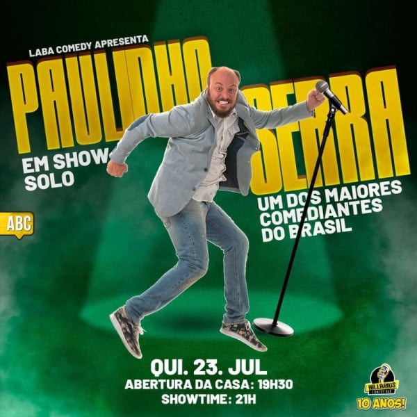 Cartaz do show de stand-up de Paulinho Serra em Santo André