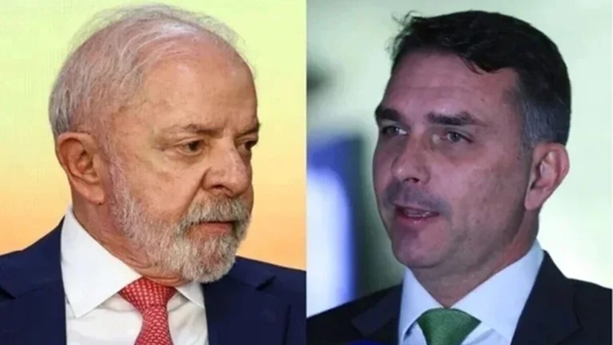 Montagem com fotos do presidente Lula e do senador Flávio Bolsonaro