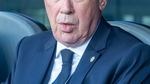 Técnico Carlo Ancelotti à beira do campo em jogo da seleção brasileira