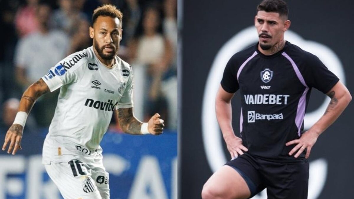 Neymar do Santos e jogador do Remo em ação, fotos oficiais dos clubes