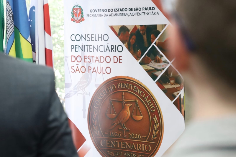 Banner do Conselho Penitenciário do Estado de São Paulo na posse do Conselho da Comunidade em Santo André