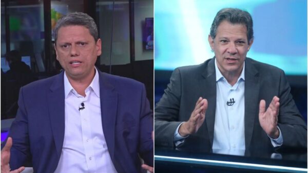 Tarcísio de Freitas e Fernando Haddad em entrevistas separadas sobre a disputa pelo governo de São Paulo